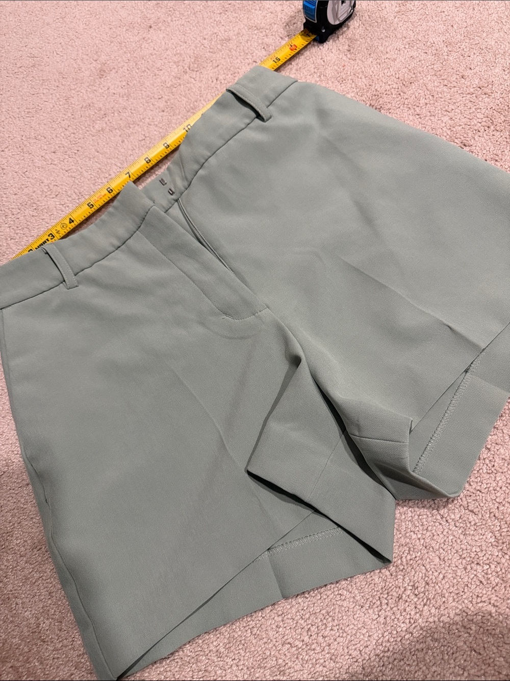 Women’s Express Editor side 6 pleated Sage Green Stretch Dress Shorts